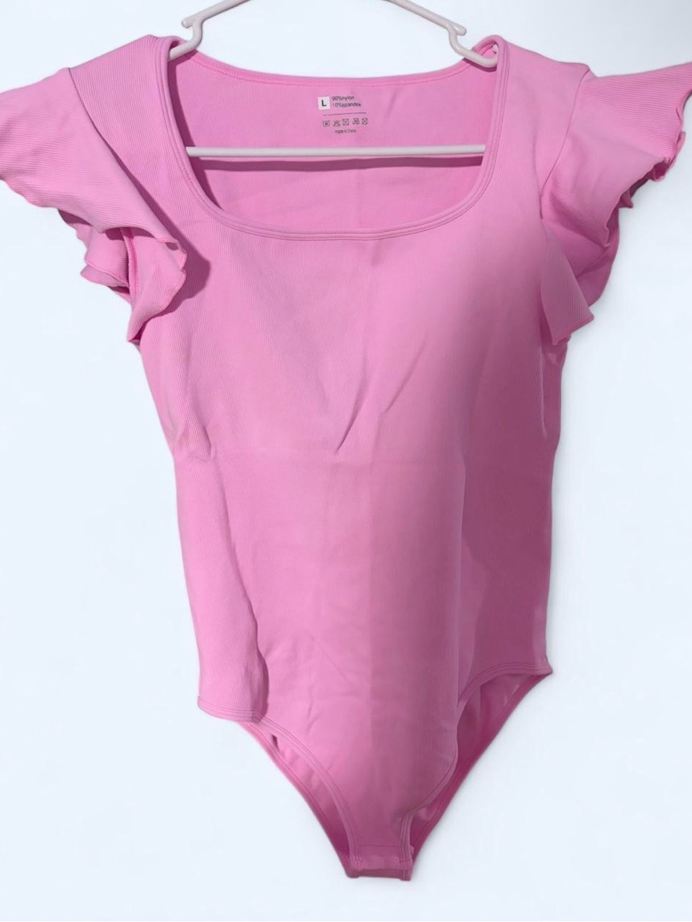 Women’s Pink Flutter Sleeve Bodysuit - Soft Scoop Neck